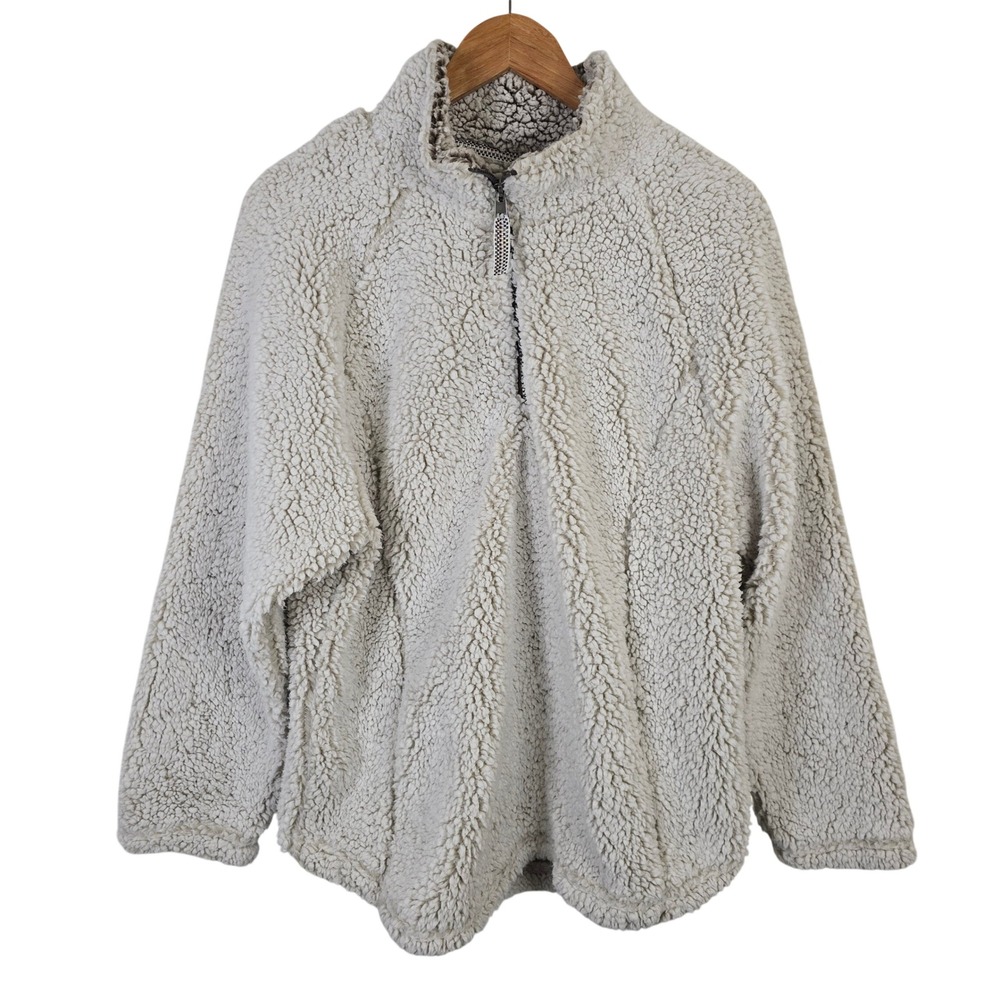 Cozy Sherpa Womens XXL Ivory Quarter Zip Faux Fur Fleece Pullover Jacket